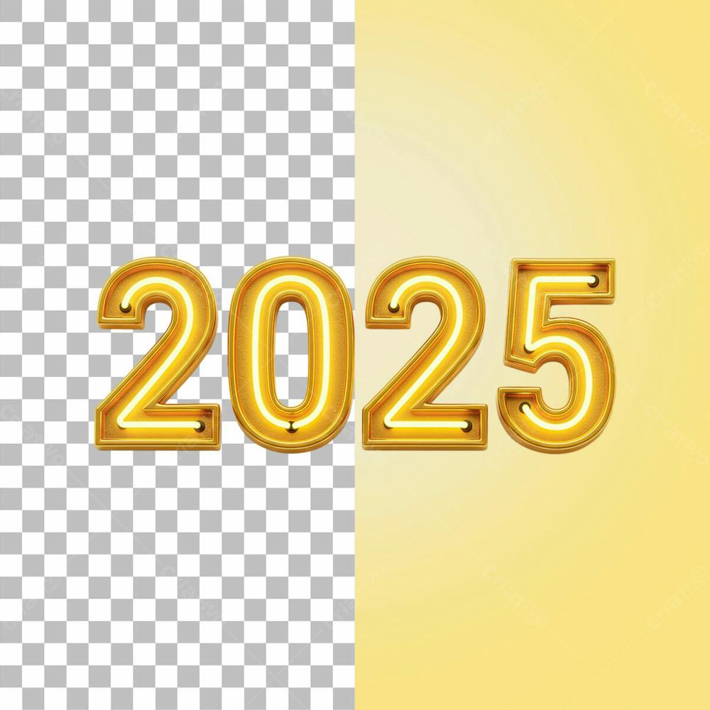 Palavra 2025 Neon Dourado Png Transparente