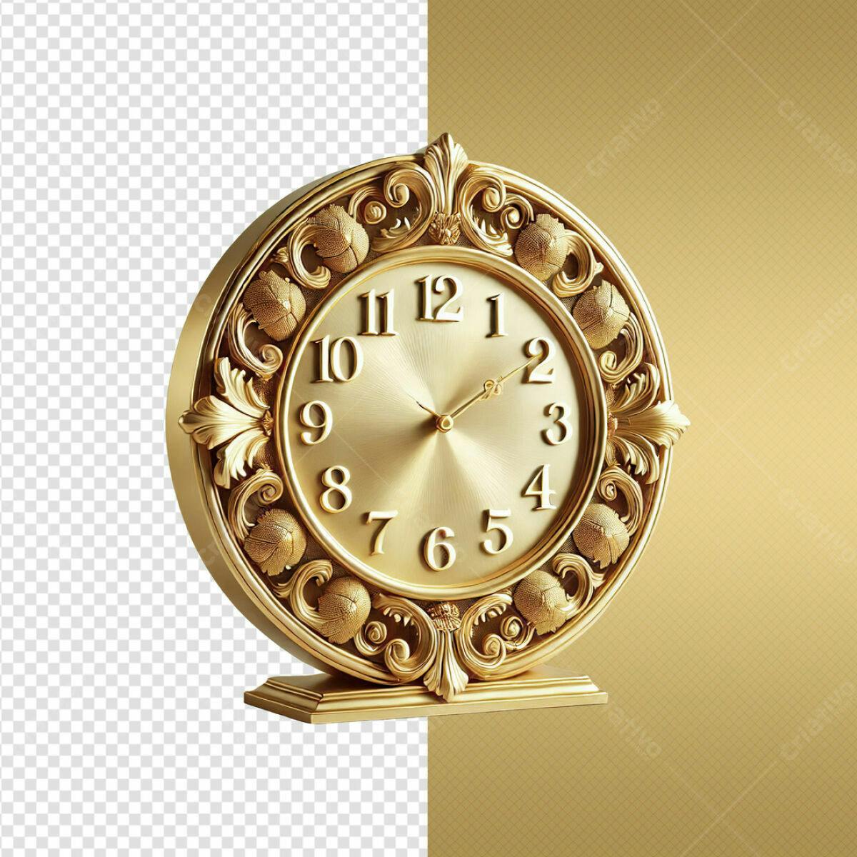 Relógio de Mesa Dourado Luxuoso PSD Editável