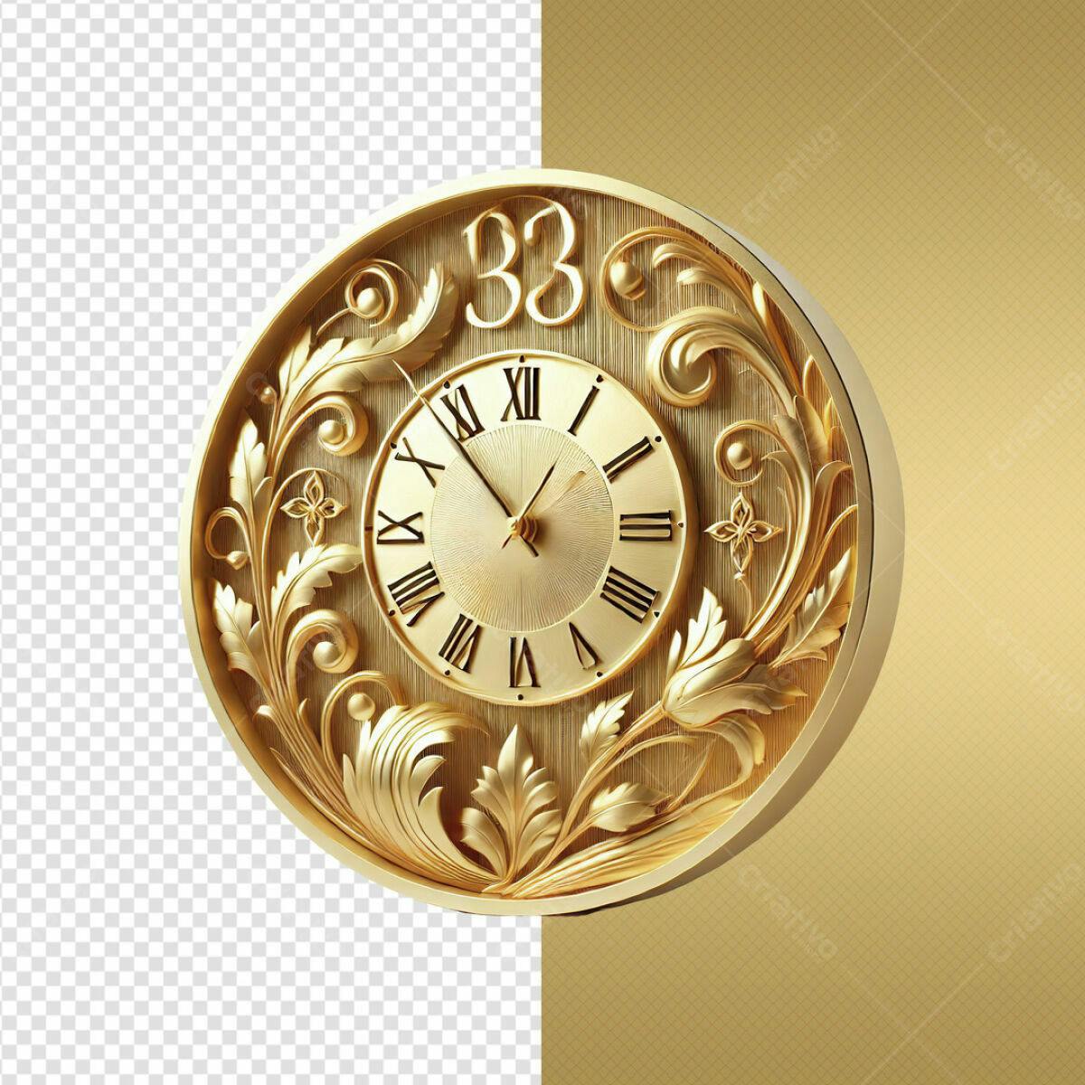 Relógio de Parede Dourado Luxuoso PSD Editável