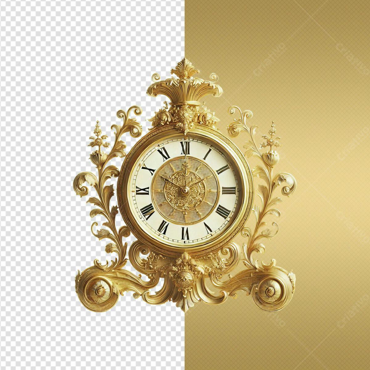 Relógio Dourado Luxuoso PSD Editável