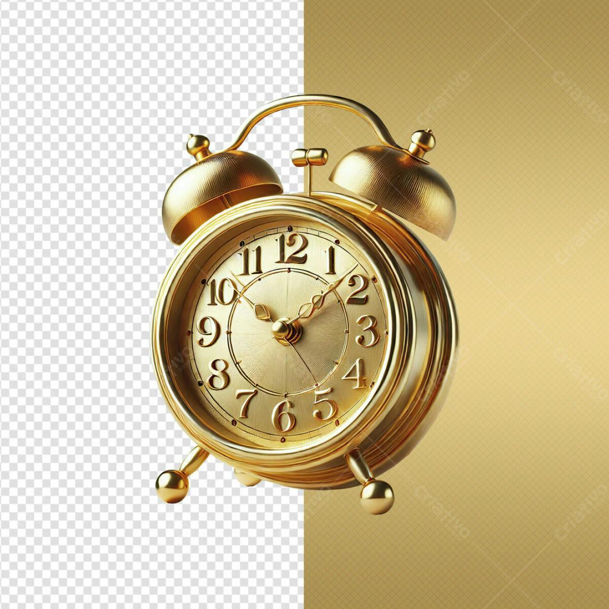 Relógio Despertador Dourado PSD Editável
