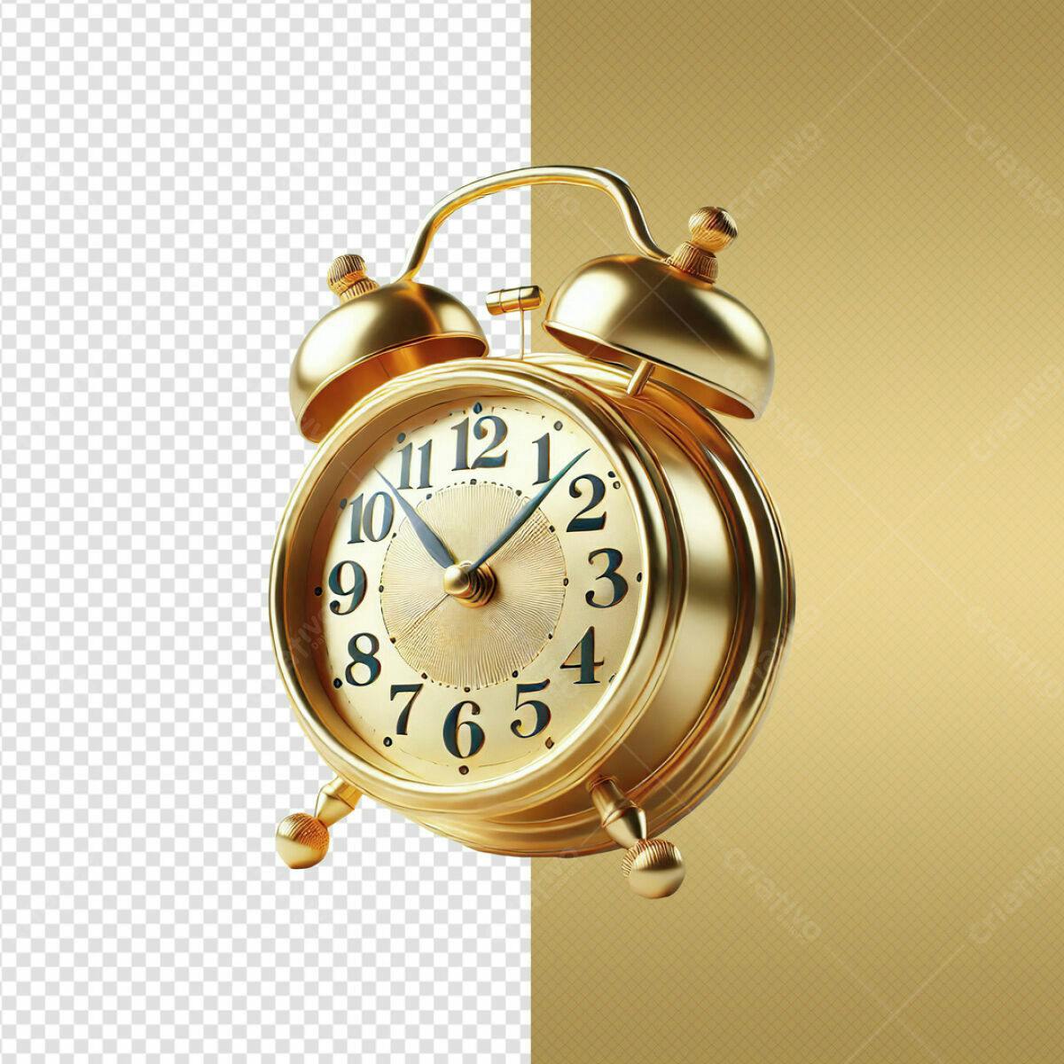 Relógio Despertador Dourado PSD Editável