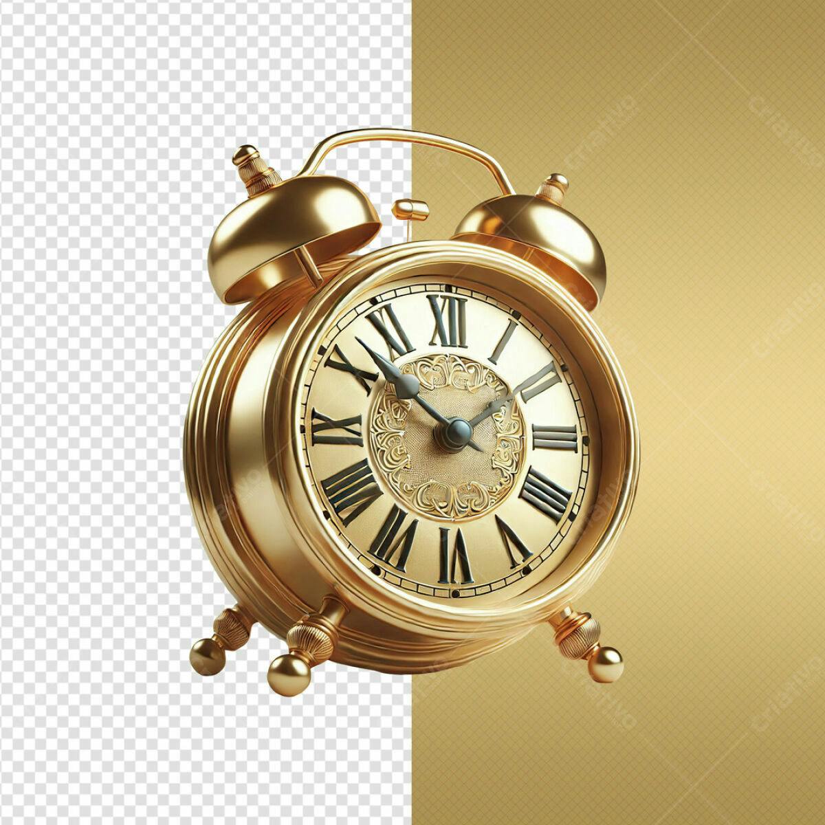 Relógio Despertador Dourado PSD Editável