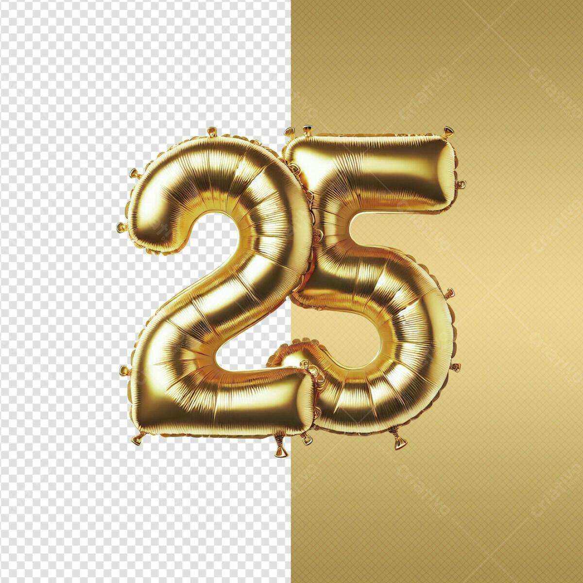 Balões Dourados Número 25 Anos PSD Editável