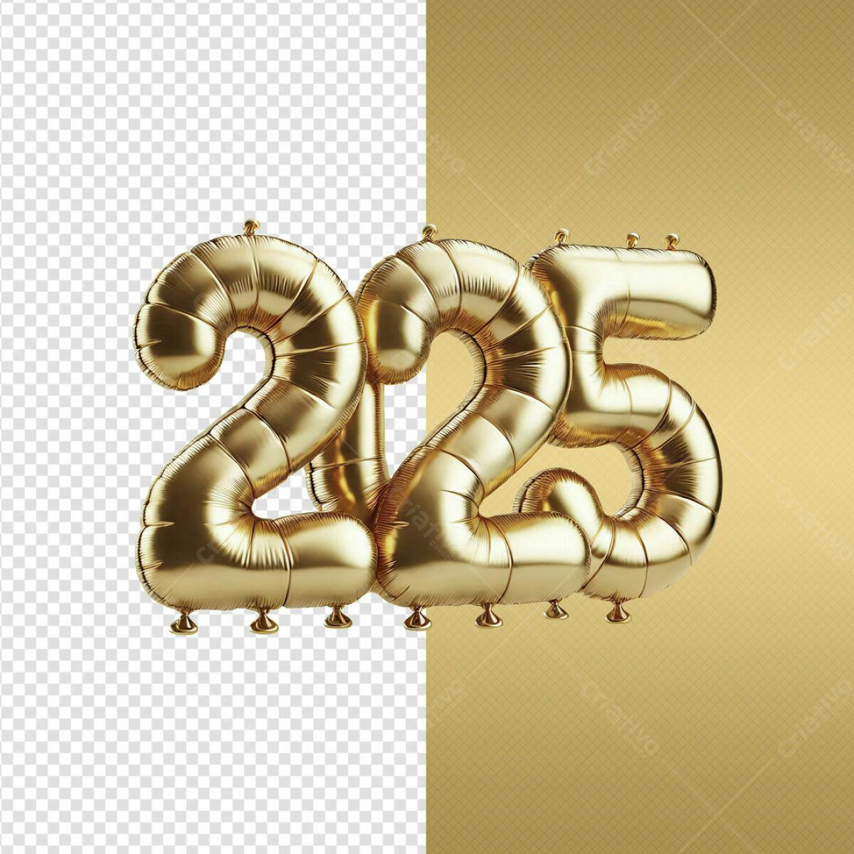 Balões Dourados 2025 para Ano Novo PSD Editável