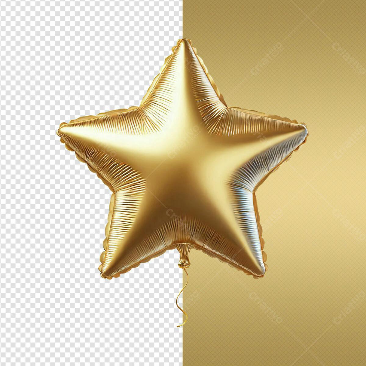 Balão Estrelado Dourado PSD Editável