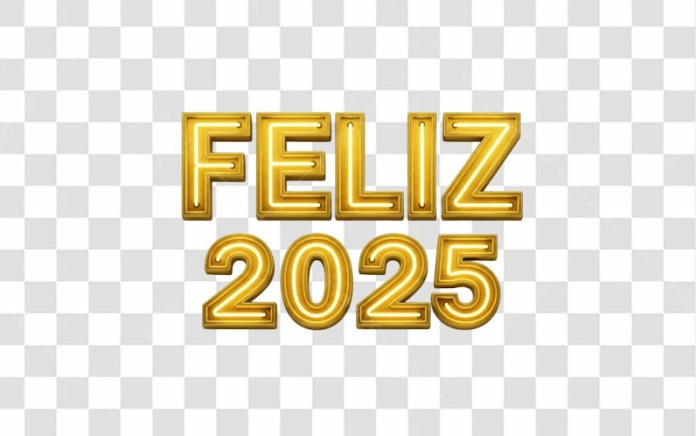 Palavra 3D Feliz 2025 Neon Dourado Png Transparente