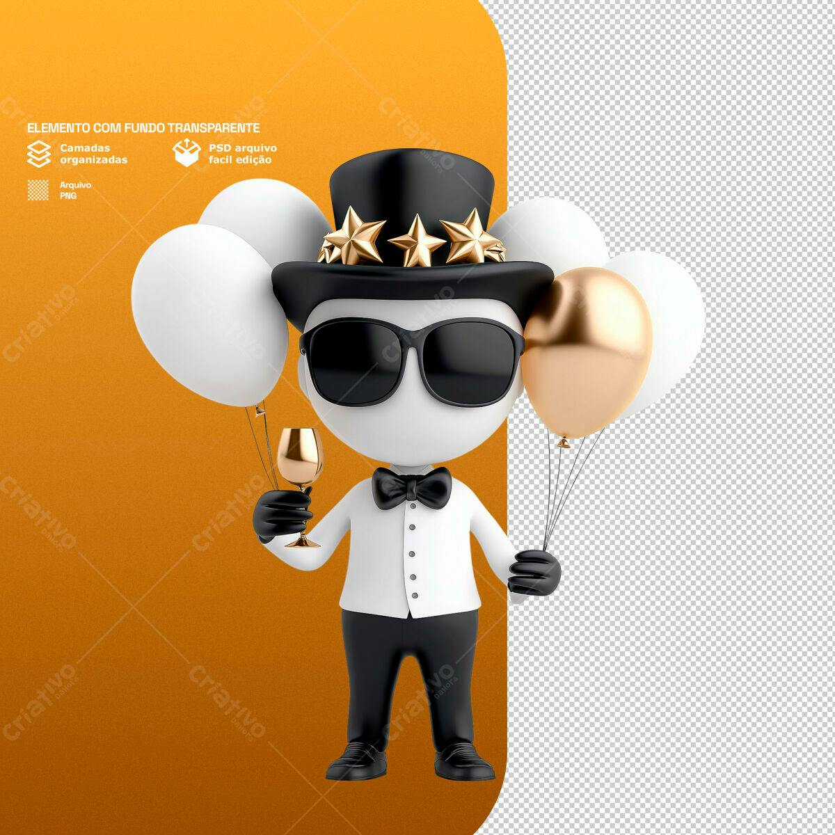 Personagem Festa de Ano Novo PSD Editável