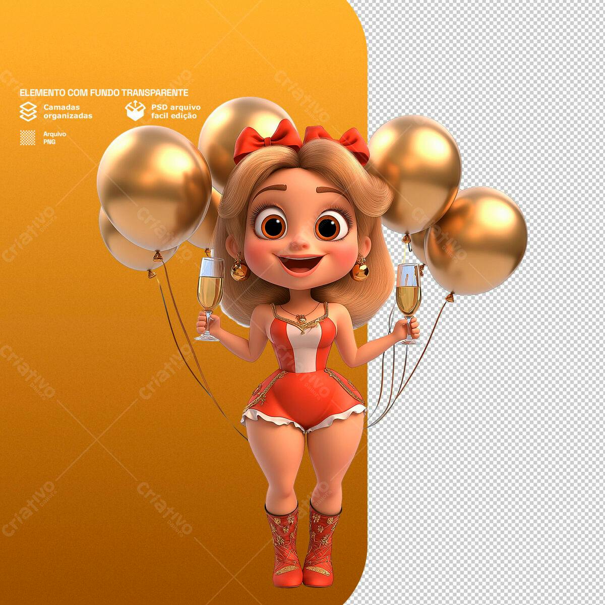 Personagem Cartoon Festa Ano Novo PSD Editável