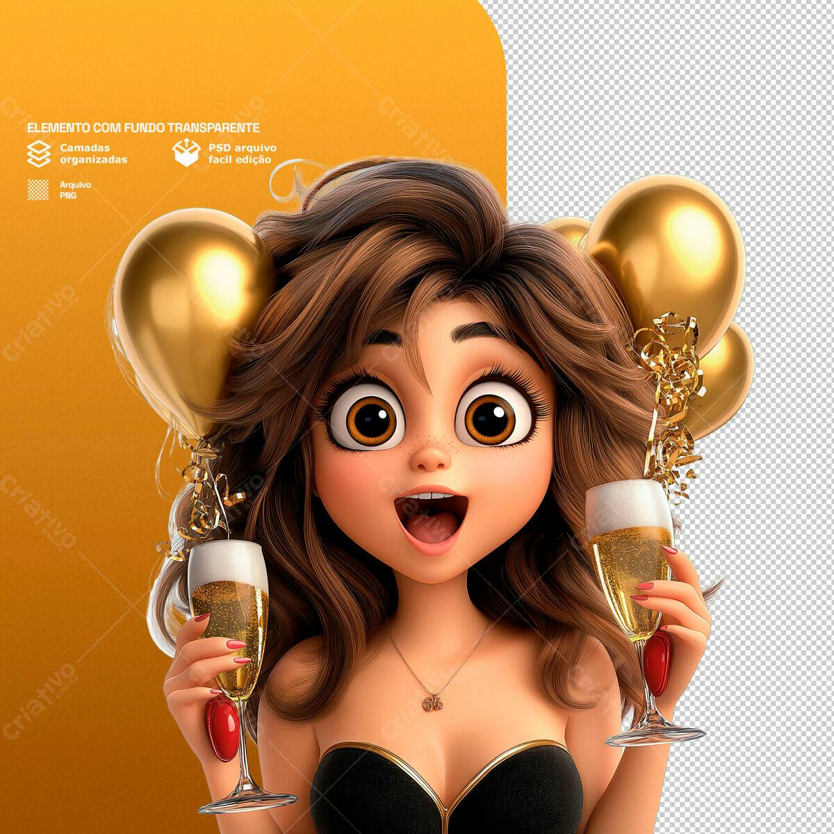 Ilustração Festa de Ano Novo PSD Editável