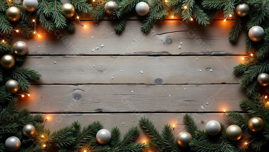 Natal moldura de pinheiros e bolas douradas e prateadas