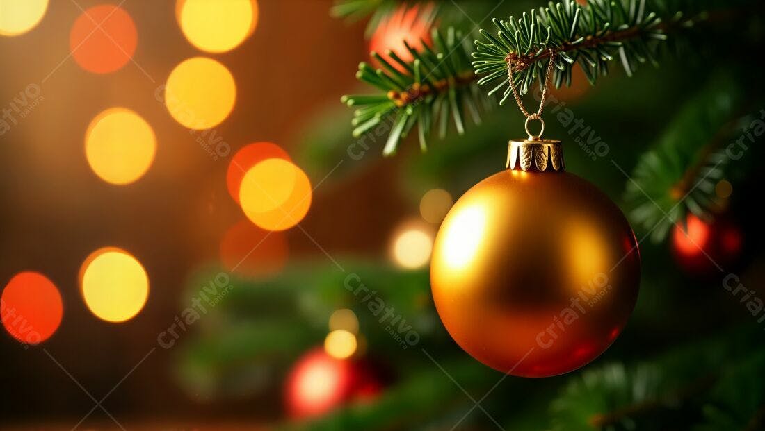 Enfeite dourado em árvore de Natal