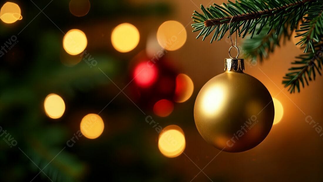 Enfeite dourado em árvore de Natal