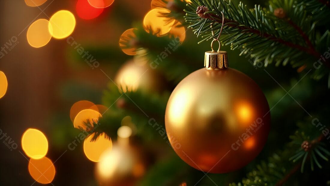 Enfeite dourado em árvore de Natal