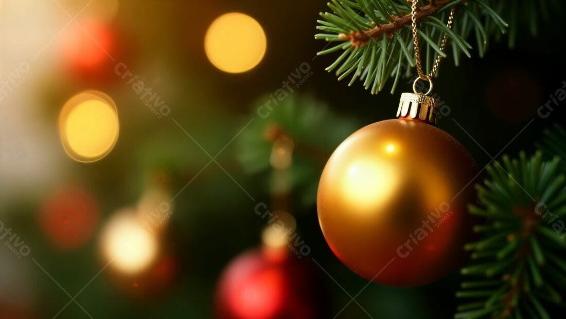 Enfeite dourado em árvore de Natal