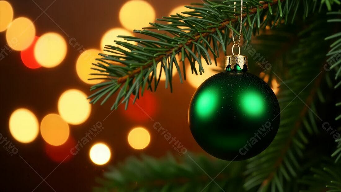 Enfeite Verde Árvore Natal Luzes Bokeh