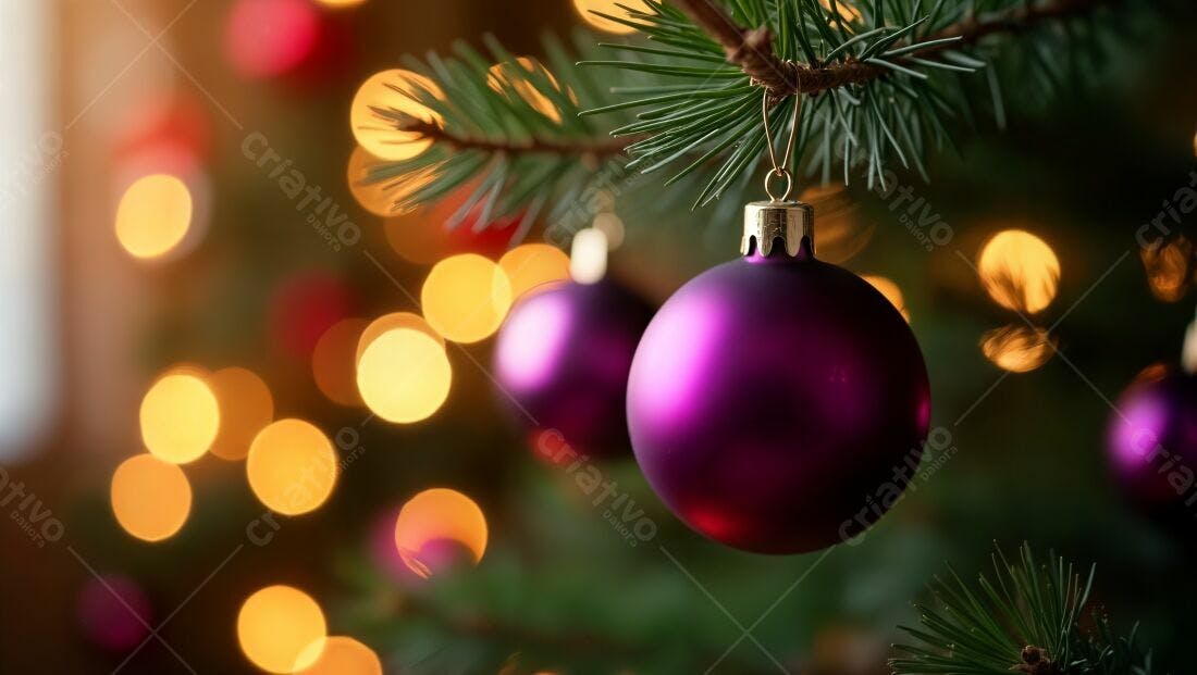 Enfeites roxos na árvore de Natal