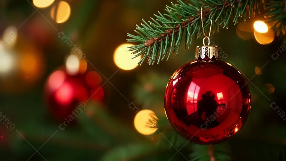 Enfeite vermelho na árvore de Natal