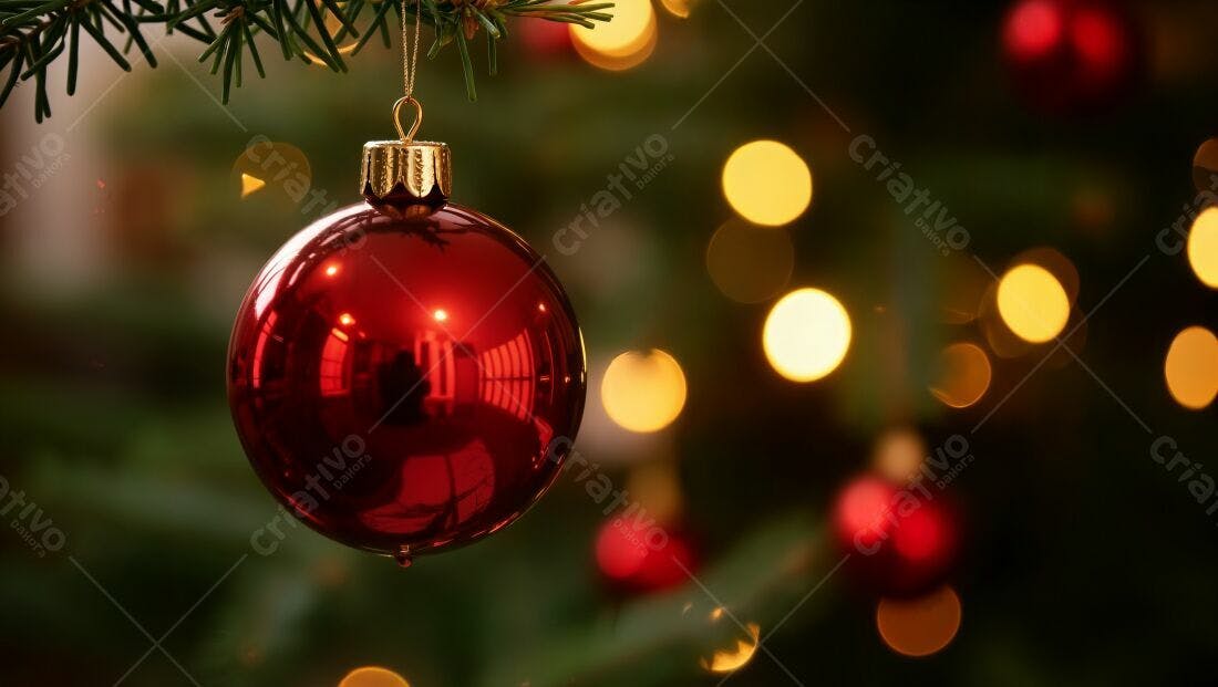 Enfeite vermelho em árvore de Natal