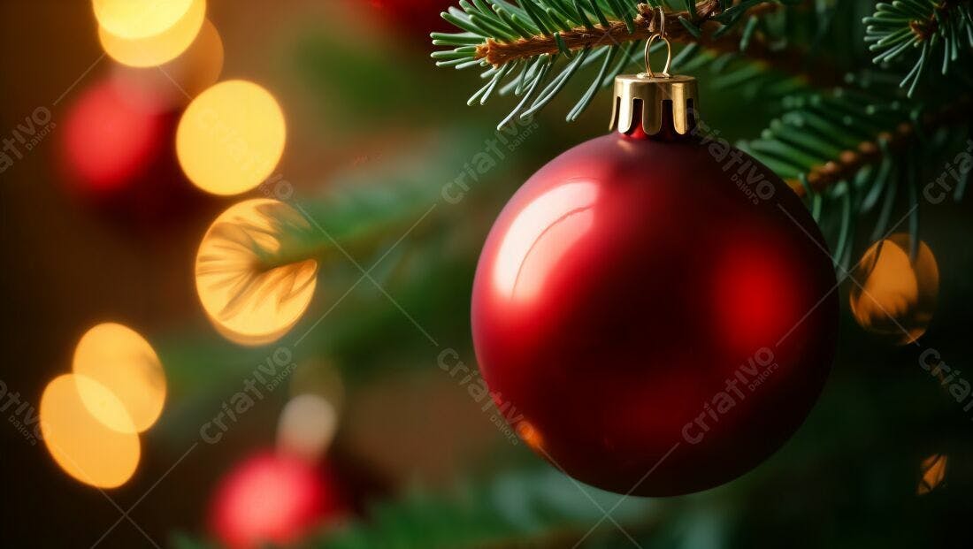 Enfeite vermelho em árvore de Natal