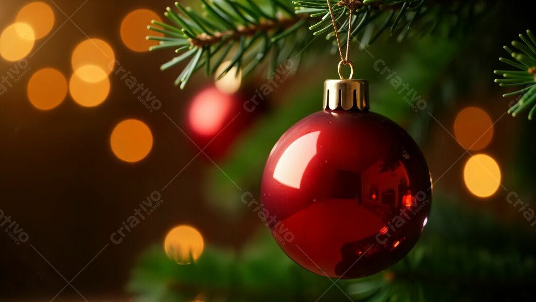 Enfeite vermelho em árvore de Natal