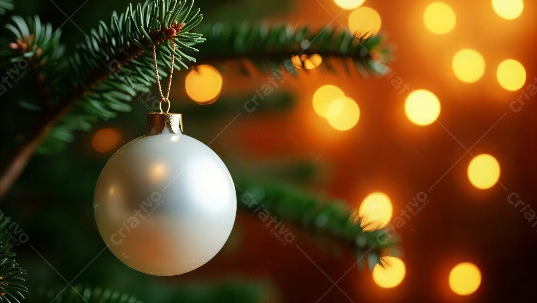 Enfeite de Natal branco em árvore