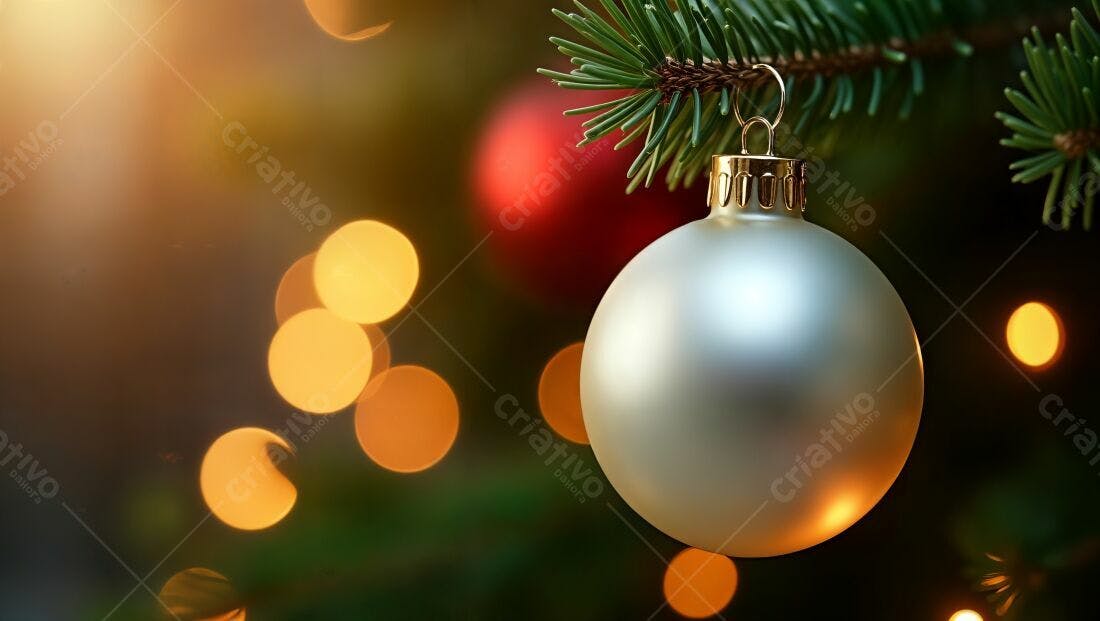 Enfeite de Natal prateado em árvore
