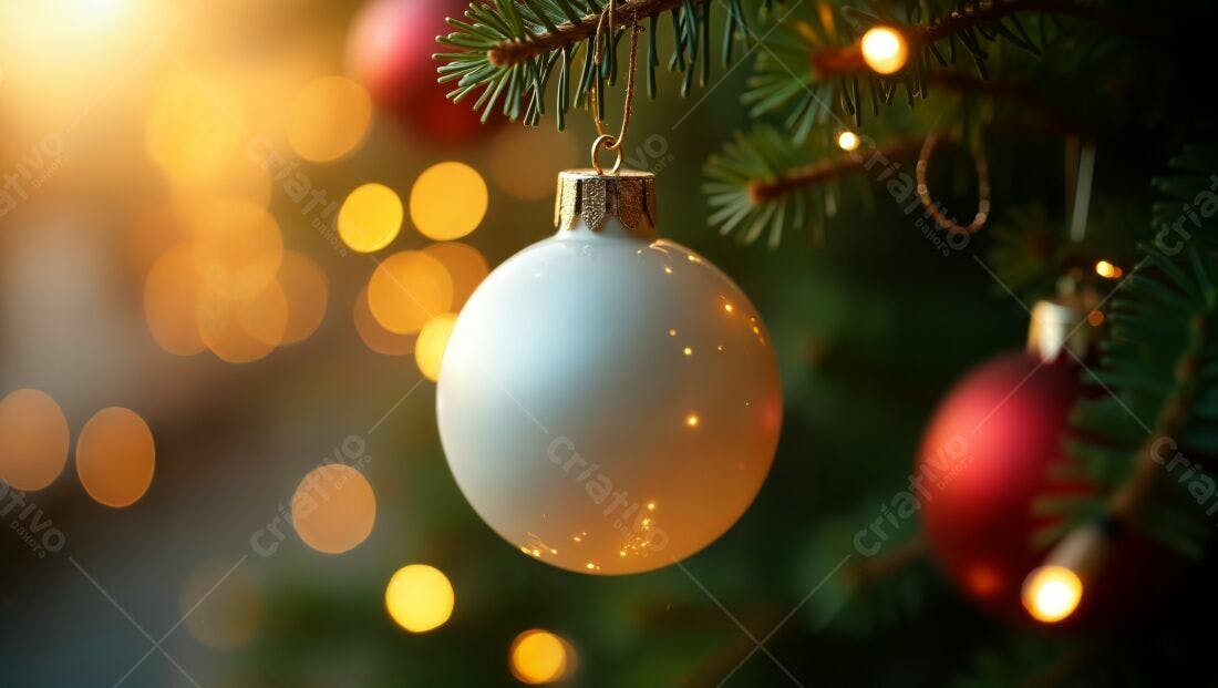 Enfeite branco em árvore de Natal