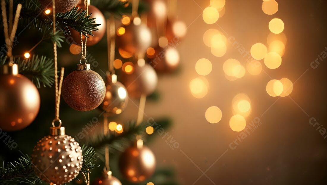 Enfeites dourados em árvore de Natal