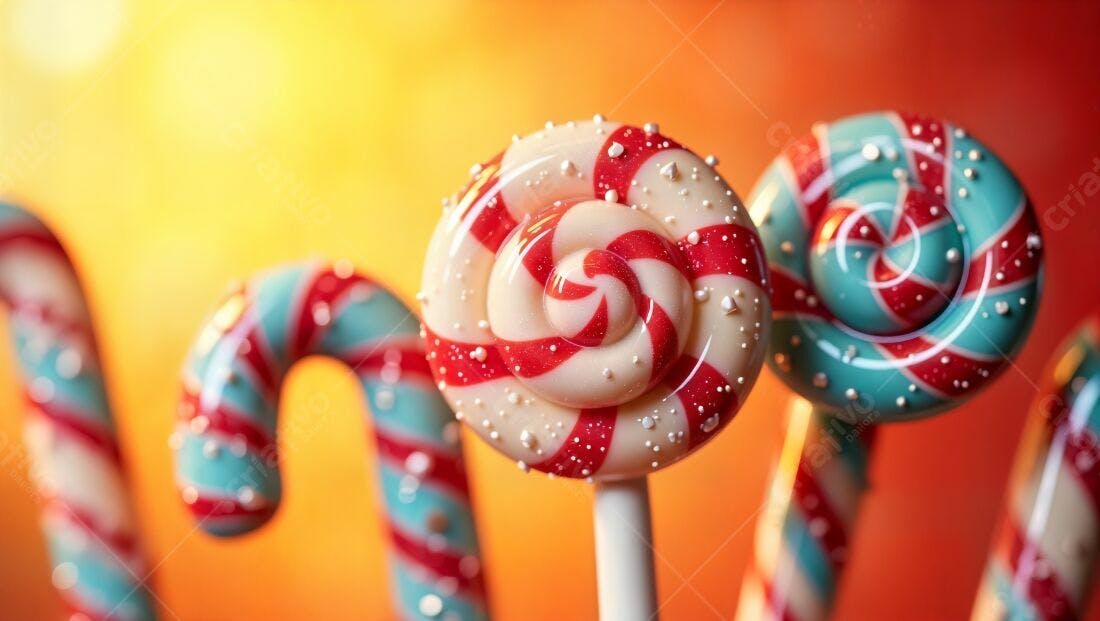 Pirulitos e bastões de doces natalinos
