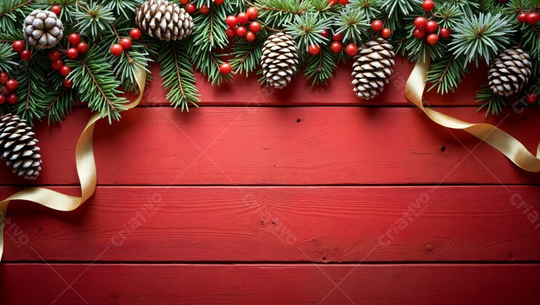 Decoração Natalina Pinhas e Galhos Vermelhos