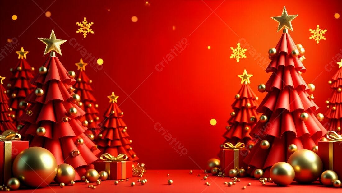 Árvores de Natal Vermelhas e Douradas