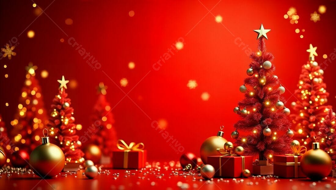 Árvores de Natal Vermelhas com Presentes