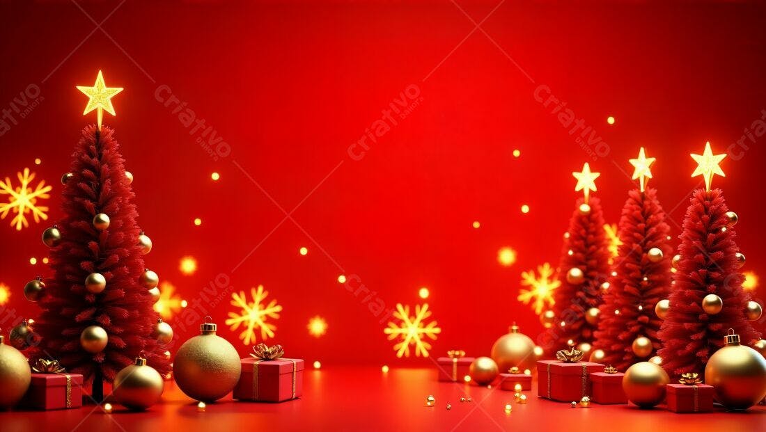 Árvore de Natal Vermelha e Dourada Natal