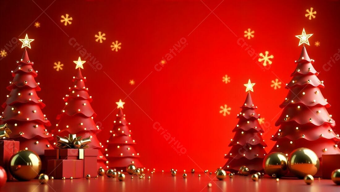 Árvores de Natal Vermelhas com Presentes