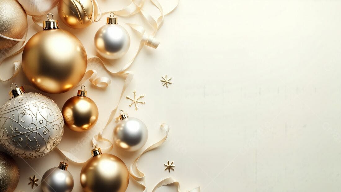 Enfeites de Natal dourados e prateados