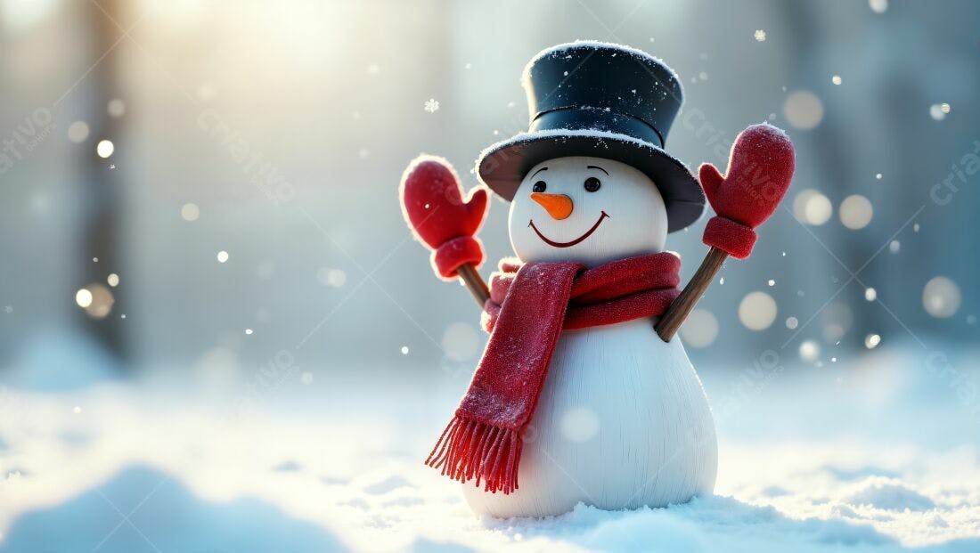 Boneco de neve alegre em cenário invernal