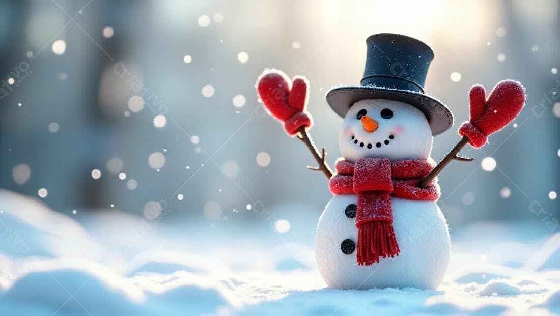 Boneco de neve alegre na neve