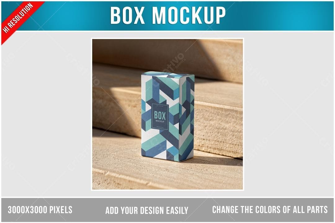 Mockup Caixa de Embalagem Geométrica Azul e Bege