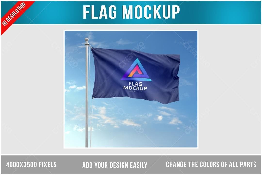 Mockup de Bandeira Realista com Céu Azul