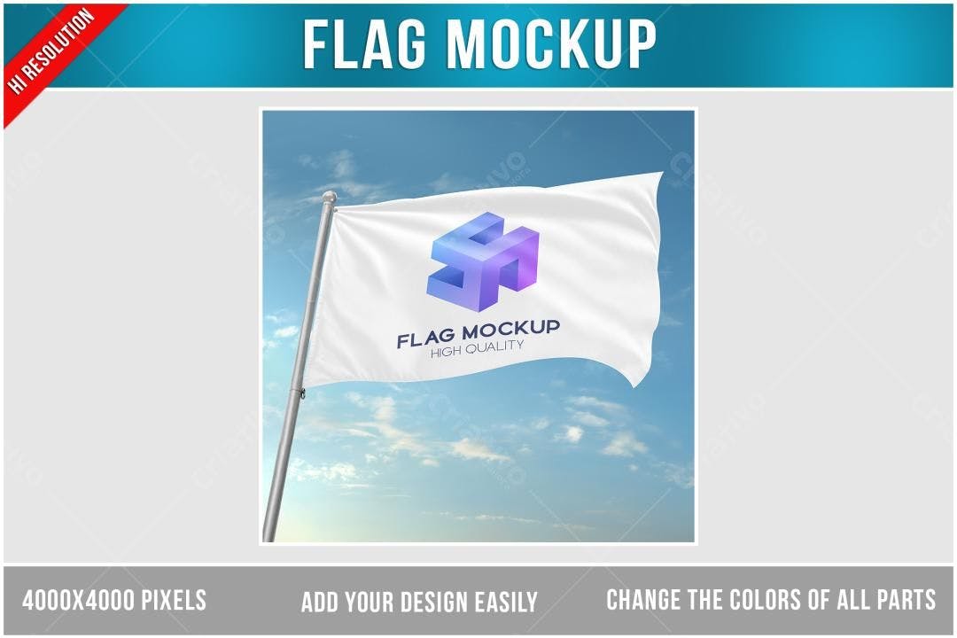 Mockup de Bandeira Realista com Logo 3D