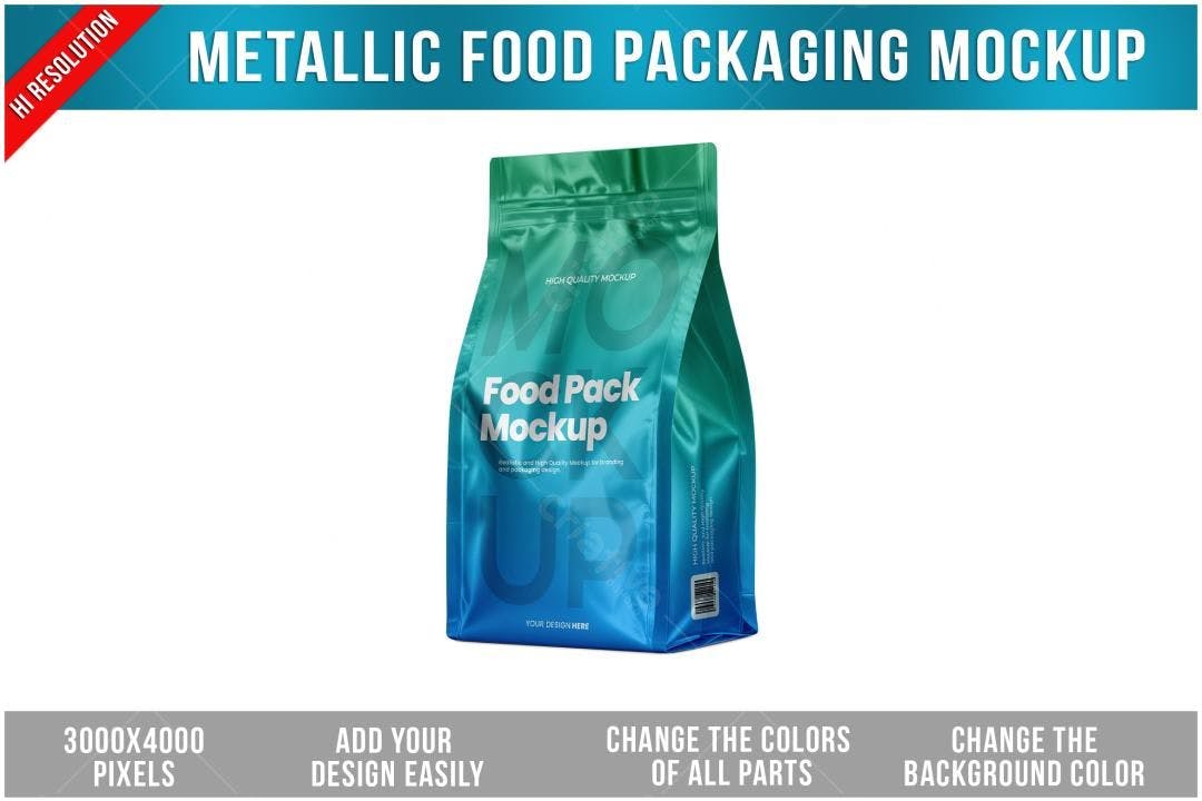 Mockup Embalagem de Alimento Metálica: Azul e Verde