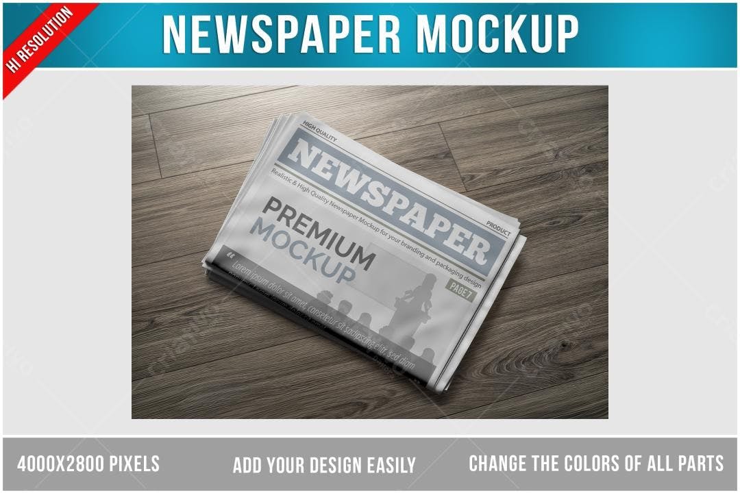 Mockup Realista de Jornal em Mesa de Madeira