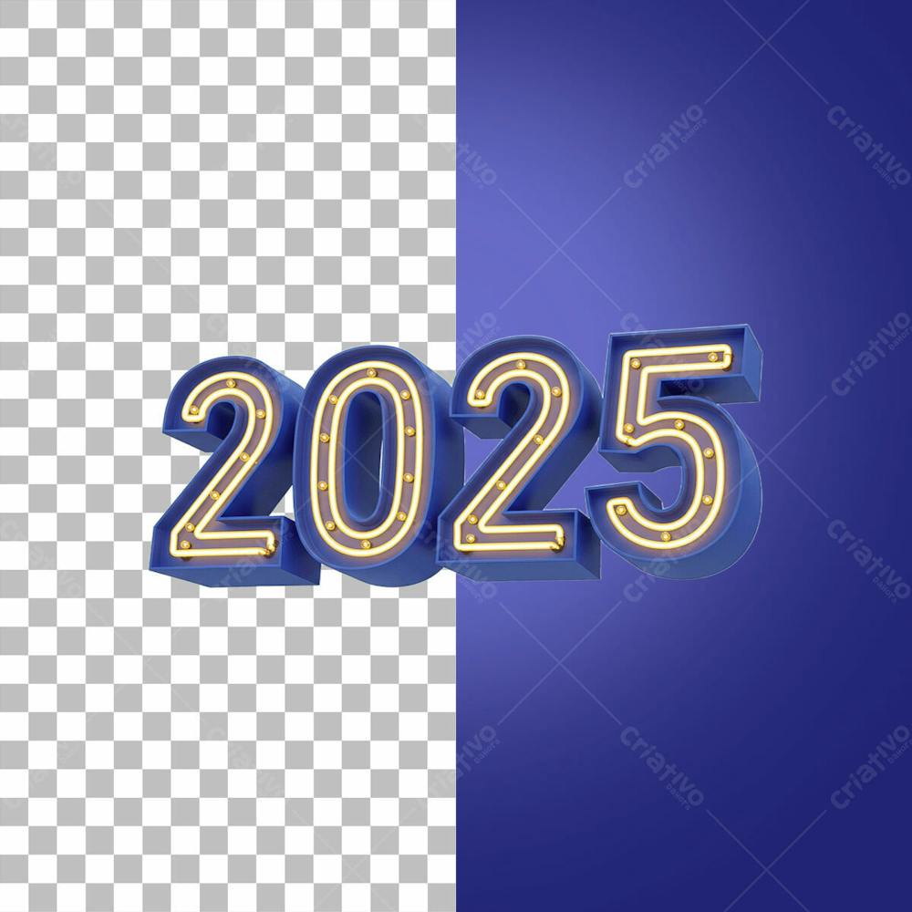 Palavra 3D Feliz 2025 Neon Azul E Amarelo Png Transparente