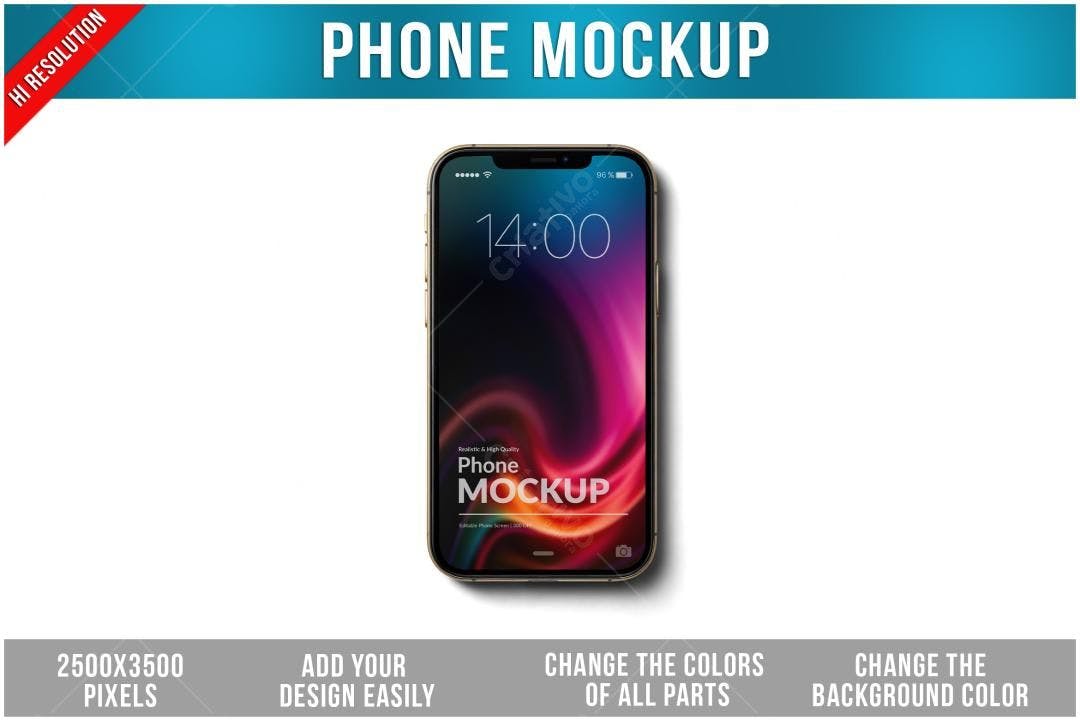 Mockup Realista de Smartphone Dourado com Tela Abstrata