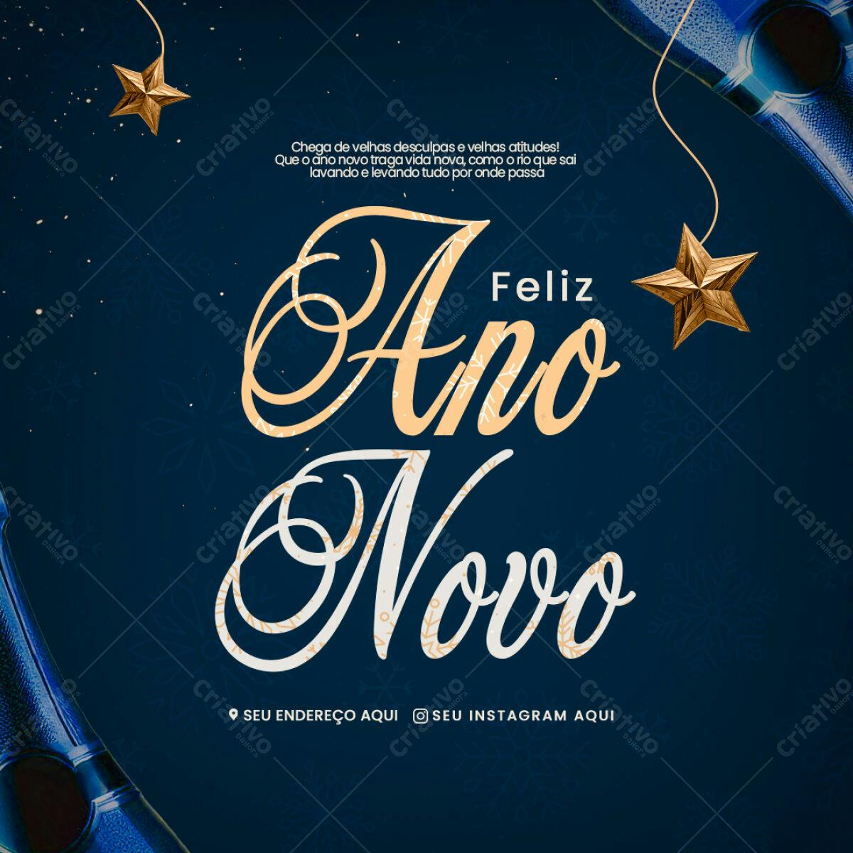 Postagem Ano Novo Azul e Dourado PSD Editável