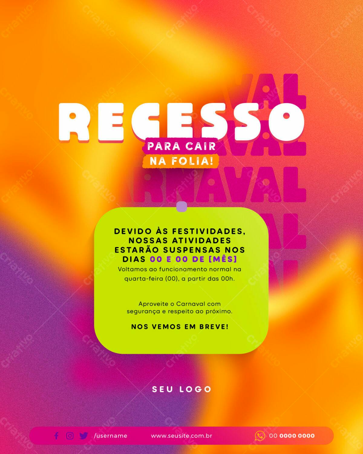Flyer Recesso Carnaval PSD Editável