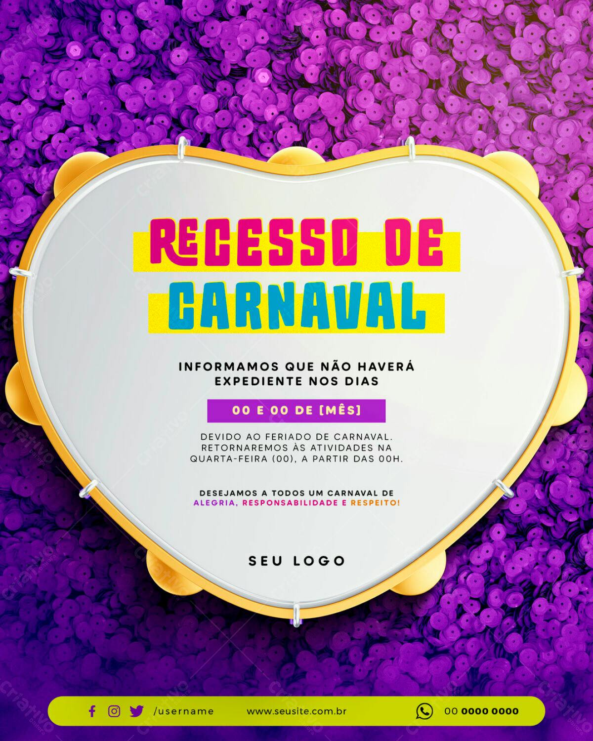 Flyer Recesso de Carnaval PSD Editável
