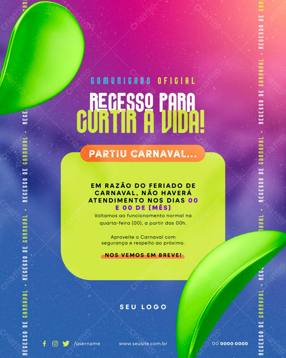 Flyer Recesso de Carnaval PSD Editável