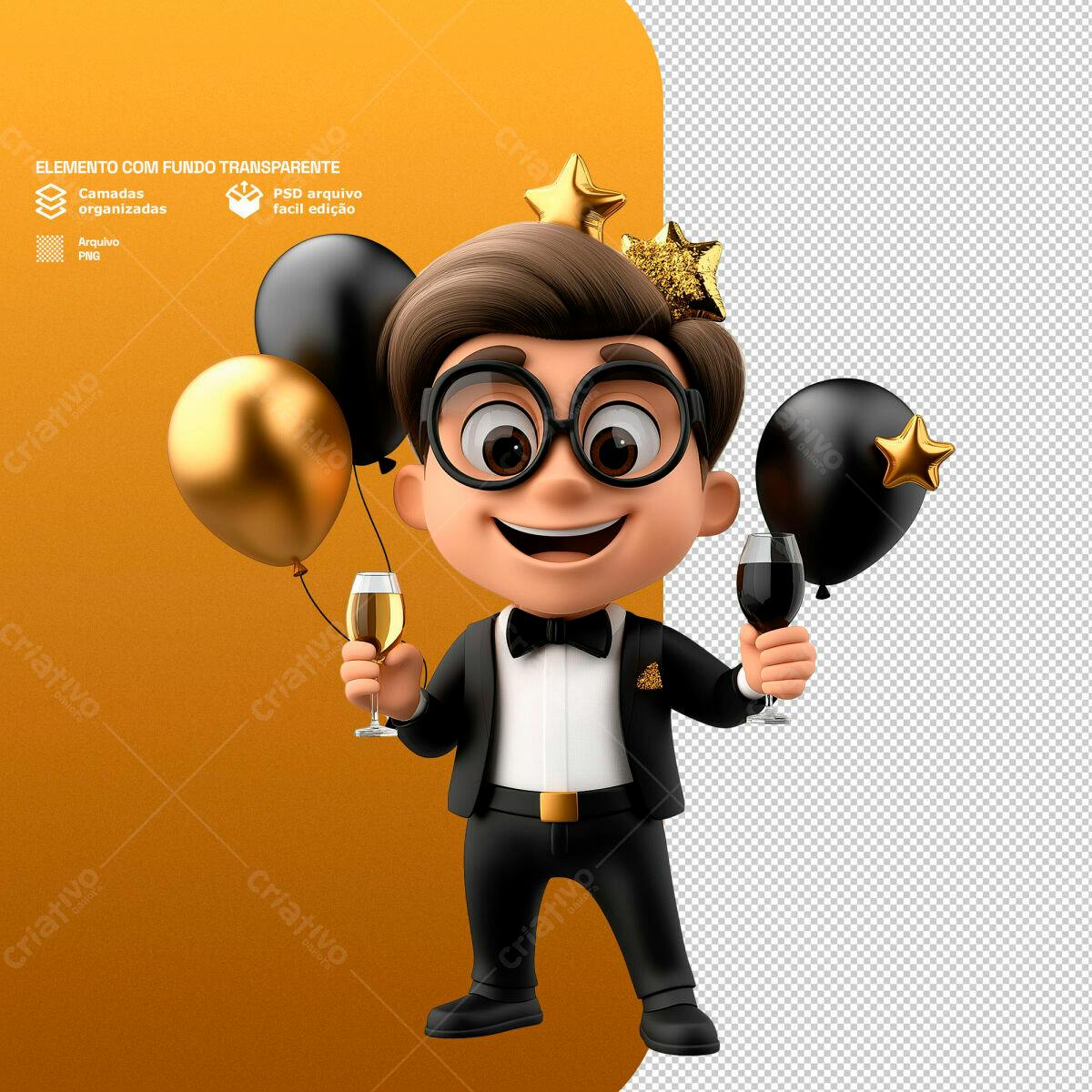 Personagem Festa de Ano Novo PSD Editável